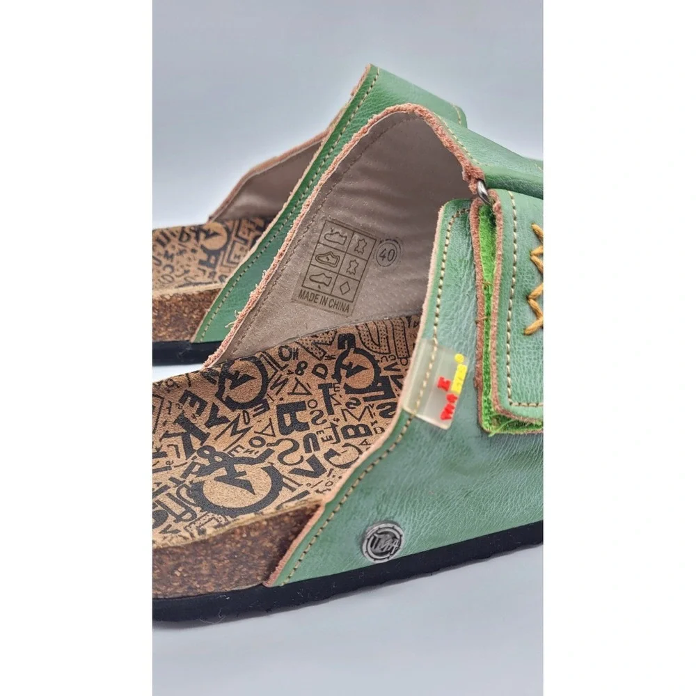 TMA Eyes Green Cork Bed Sandals Size 9 (EU 40) Hand Stitched Comfort Slides - Picture 11 of 11
